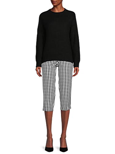 TT Women's Mid Rise Woven Capri Pants Black Gingham Check 162