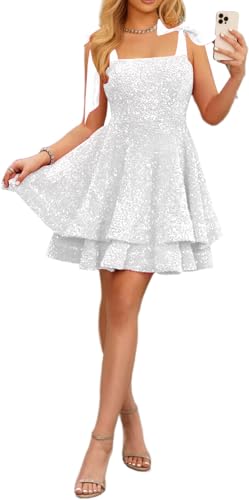 H.S.D Sparkly Sequins Homecoming Dresses 2025 for Teens Bow Straps Sweet 16 Mini Short Cocktail Dress Tiered Prom Party Gowns