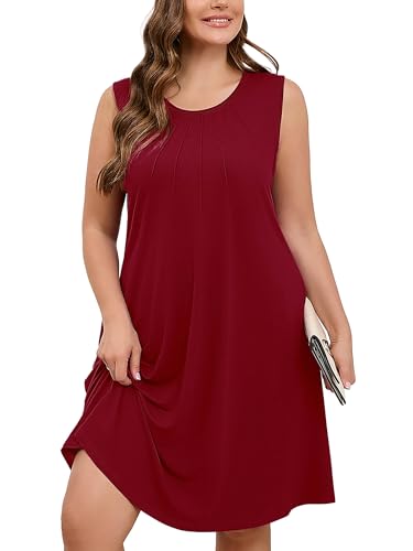 Image of AusLook Plus Size Midi Dress for Women Sleeveless Casual Summer Tank Dress with Pockets A-Line Loose Swing Dress 1-5X