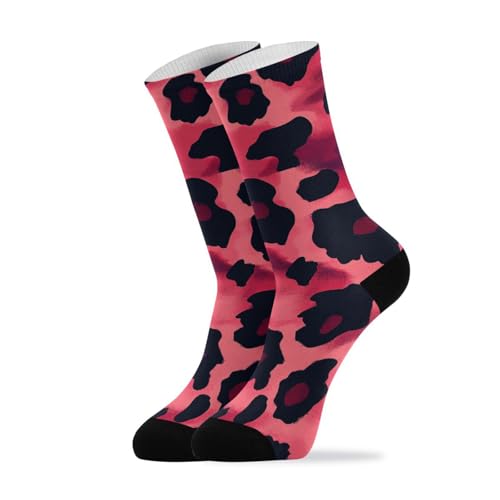 SyXIOP Animal Skin Leopard Red Black Fashion woman crew socks running athletic wicking white socks women (2-Pair)
