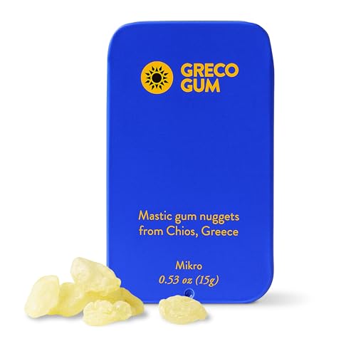 Greco Gum - Mastic Gum Nuggets – Large Pieces Hard Chewing Gum for Jawline Training, Digestive Support, Bloating Relief – Travel Size, Piney Flavor, Chios Mastiha – Plastic-Free, Sugar-Free – 1 Tin (0.53 oz)