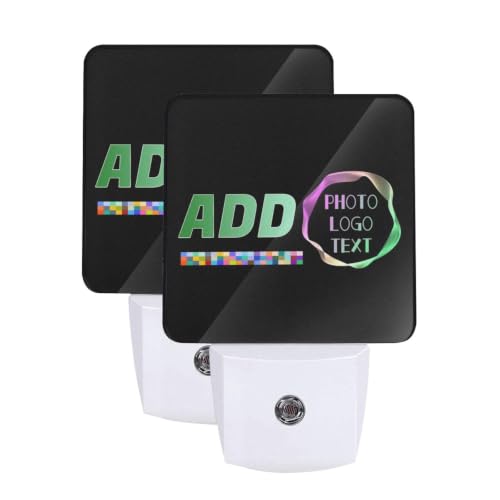 Image of Photo Custom Pictures Text Logo LED Plug-in Night Lamp 2 Piece Set for Bedroom
