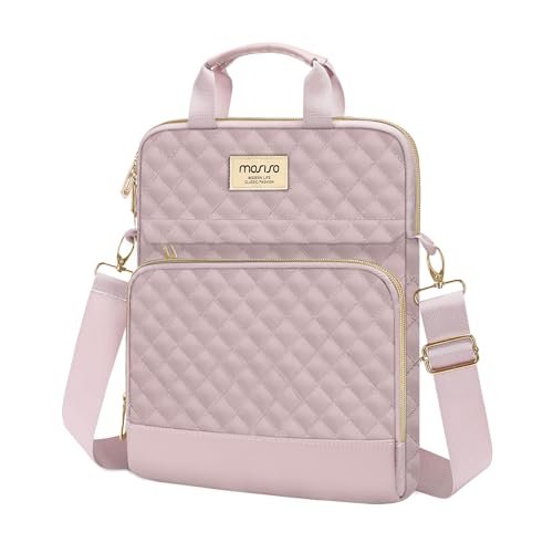 MOSISO 12.9 inch Tablet Sleeve for iPad Pro 13 M4 & iPad Air 13 M3 M2, iPad Pro 12.9 M2 M1 6/5th with Magic Keyboard,Square Quilted Carrying Case with Front 2 Pockets, Pink