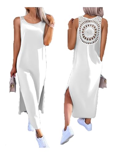 Image of Women's Summer Tank Dress Casual Sleeveless Side Split Maxi Dresses