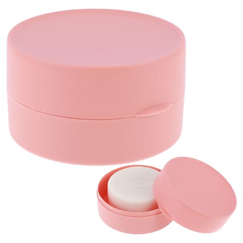 JJUNW Jabonera Redonda de Viaje, Caja Portátil de Plástico con Tapa para Jabón, Champú Sólido, 7,7 cm (Rosa)