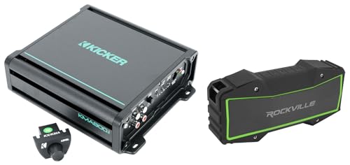 Audiosavings Bundle: (1) Kicker 48KMA8001 800 Watt 1-Ohm Marine/Boat Mono Amplifier Sub Amp Bundle with (1) Rockville Rock Everywhere Portable Bluetooth Speaker/Waterproof/Wireless Link (2 Items)