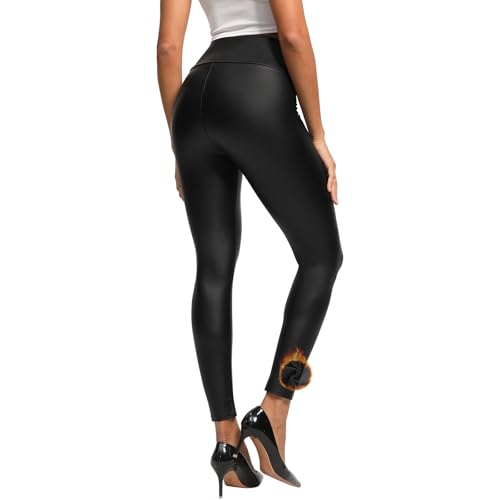 Lishang Leggins Cuero Mujer Push Up Elasticos Pantalones Piel Sintética Cintura Alta Leggins Termicos Mujer Invierno para Movimiento Fitness Negro Mate XXL