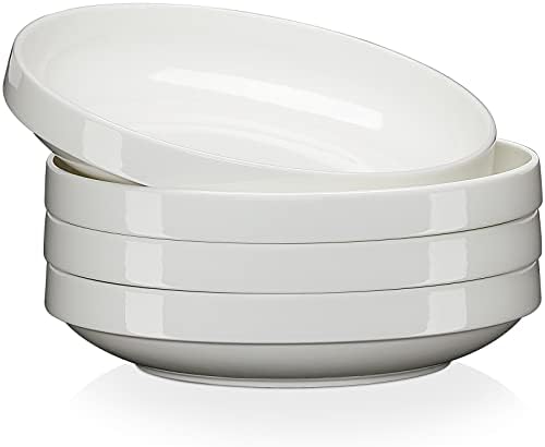 LOVECASA 4-częściowy zestaw talerzy głębokich do zupy, talerze do makaronu, talerze do makaronu, talerze do sałatek, naczynia z możliwością układania w stos, dla 4 osób, 1020 ml, ciemnozielony