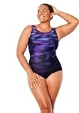 Swimsuits For All Women's Plus Size Tummy Control Chlorine Resistant High Neck One Piece Swimsuit - 12, Purple Electric Ombre (Plus