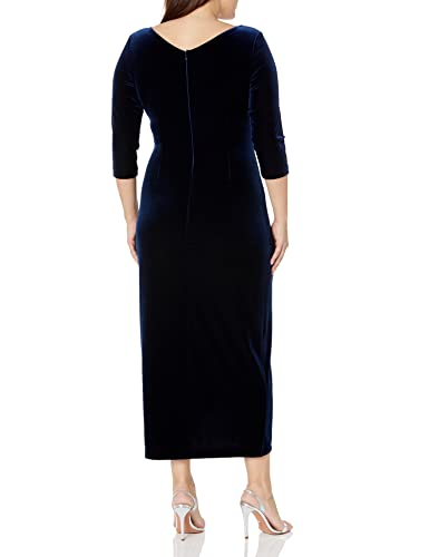 Image of Alex Evenings Womens Long 3 /4 Sleeve Formal Event Dress with Cinched Tie Waist (Petite and Regular Sizes)