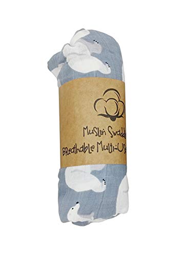 Image of FixtureDisplays 1 Pc Polar Bear Print Baby Swaddle Blanket Set,Boutique Muslin Cotton Blanket,Girls&Boys,Ideal Newborn Baby Swaddle Suit Each Blanket Weighs 5 1/2 Oz 15412-POLAR Bear ONLY-NPF
