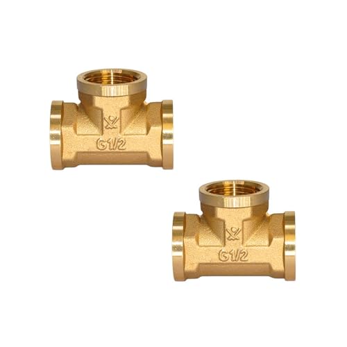 HSUYUN 2 Piezas Racor en T de Latón, Conector en T, G1/2 Zoll Racor en T de Latón, Ø19 mm, DN15 T de 1/2 Laton, para Instalaciones de Fontanería, Calefacción y Agua Potable