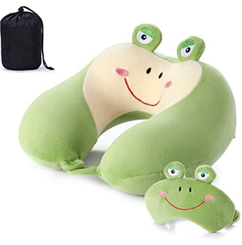 BAODANA Memory Foam Reisekissen Kinder Nackenkissen Niedliche Tierform Nackenhörnchen Kopfstütze Ergonomisch Kopfkissen Baby Reise Schlafkissen für Flugzeug Auto Bus Zug Büro-Frog Cover