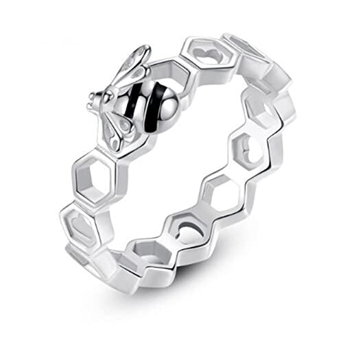 Image of CHABER Honeybee Heart 925 Sterling Silver Rings Love Multicolor Rose Gold Bee Honeycomb Rings For Women Men Jewelry