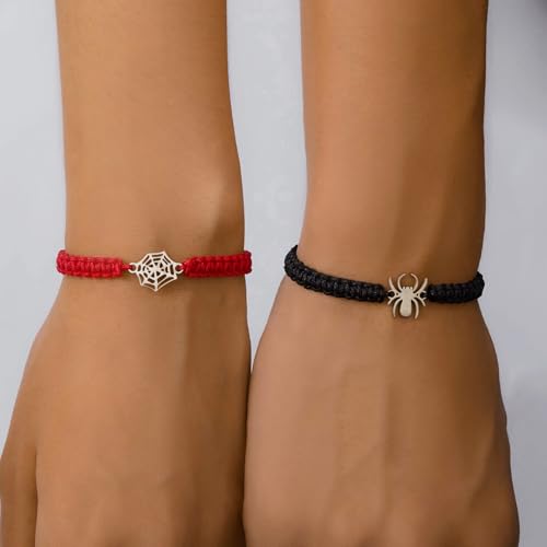 Spider Matching Bracelets for Couples Halloween Couple Bracelets Handmade Woven Couple Bracelets Y2K Friendship Bracelets Pinky Promise Bracelets Halloween Prom Jewelry3