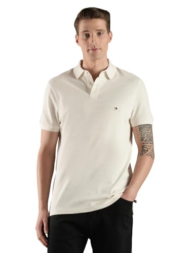 Image of Tommy Hilfiger Solid Regular fit Cotton Polo t-Shirt