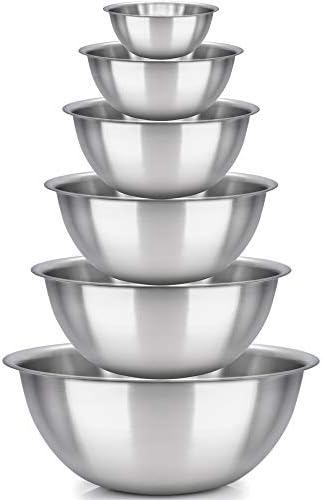 mixing bowls - mixing bowl Set of 6 - stainless steel mixing bowls - Polished Mirror kitchen bowls - Set Includes ¾, 2, 3.5, 5, 6, 8 Quart - Ideal For Cooking & Serving - Easy to clean - Great gift