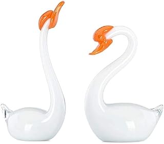 Art Glass Set of 2 Swan Figurines 9" White New in Box