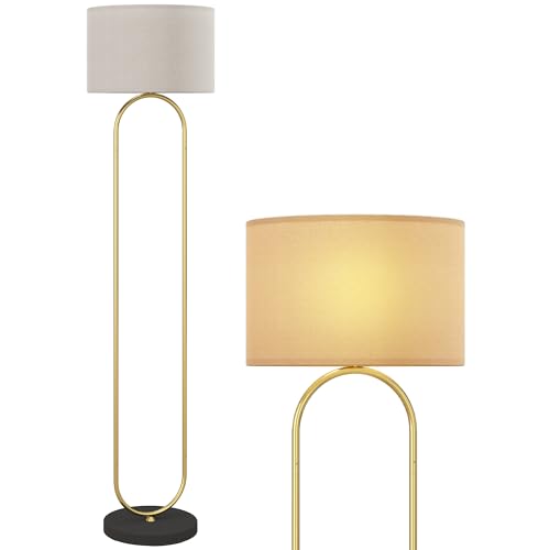 HOMCOM Lampadaire lampe sur pied de salon abat-jour en lin douille E27 style moderne lampadaire sur pied avec interrupteur pour salon et chambre 156 cm doré...