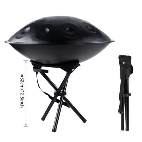 Tambor Handpan de acero de 56 cm de diámetro, 10 notas en Re menor, 440Hz, con funda, baquetas y soporte miniatura 7