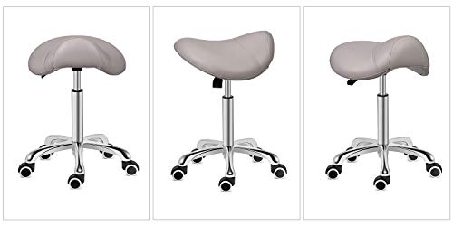 Kaleurrier Saddle Stool Rolling Swivel Height Adjustable With Wheels,Heavy Duty Stool,Ergonomic Stool Chair For Lab,Clinic,Dentist,Salon,Massage,Office And Home Kitchen (Grey, Without Back) #TOP1