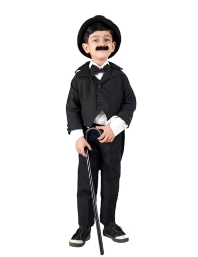 Image of BookMyCostume Charlie Chaplin Dress for Boys | Comic Character Fancy Dress Costume | Charlie Chaplin Costume for Kids | With Stick 10-12 years