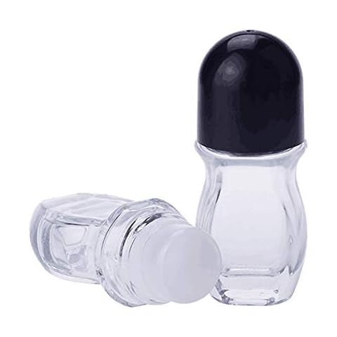 2PCS 50ml/1.7oz Empty Refillable Clear Glass Roll-on Deodorant Bottle with Plastic Roller Ball Essential Oils Roller Bottles Cosmetic Container Vial Jar Holder for Aromatherapy Oil Perfume Cover