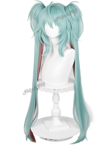 Image of Half and Half Green Ponytail Anime Wig Light Teal Little Devil Cosplay Twin Tails Wigs 37.5'' Gothic Lolita Singer Costume Wigs for Women Halloween Party Daily