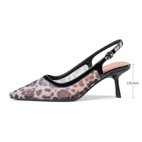 Image of Kitten Heels for Women Closed Pointed Toe Heels Patent Leather Low Heel Slingback Dress Shoes Feature Adjustable Buckle for Date Party Work Office Comfortable Sexy Pumps Shoes