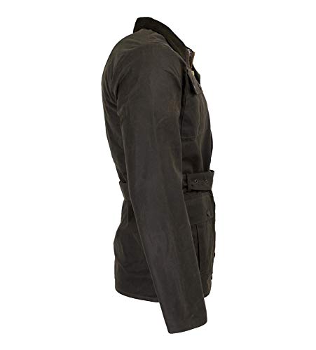 Walker & Hawkes - Mens Classic Belted Waxed 4 Pocket Motorcycle Waterproof Jacket - Olive - Large #TOP5