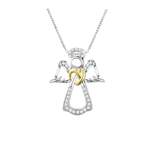 LYGXWJFC Colgante de ángel de la Guarda de Plata de Ley 925 para Mujer, Collar de niña de la Guarda con alas de ángel Exquisito, Collar de ángel de la Guarda para Mujer, Collar de ángel para niñas,
