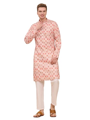 Pro-Ethic Style Developer Mens Indian Traditional Cotton Kurta Sets Mens Printed Kurta Set Indian Wedding Dress Orange