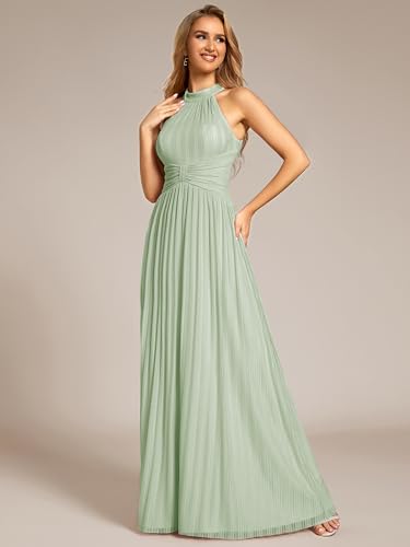 Image of Ever-Pretty Women's Glitter Halter Sleeveless Formal Dresses Evening Gowns Pleated A-line Wedding Guest Dress 41961