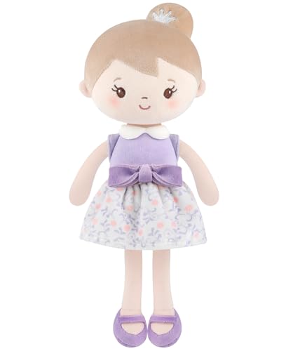 GAGAKU Muñecas Trapo para Niñas 30cm Tela Suave Ángel Guardián Regalo de Bautizo para Niña con Alas Peluche Amuleto de la Suerte para Niños de 1-6 Años- Niña Cereza (Chica Vestido Morado)