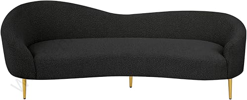 Image of Rosewood Luxury Curved Sofa in Premium Boucle Fabric | Solid Wood Structure | High Density Foam | Sturdy Golden Legs | Comfortable & Stylish Couch for Modern Living Room (Black, 3 Seater)