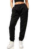 DAILY COTTON Damen Jogginghose aus Baumwolle - Sporthose im Straight-Fit mit Bündchen - Lange Sweatpants Trainingshose - Freizeithose für Frauen DC-DAMEN-9005-Schwarz-M