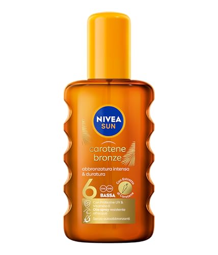 NIVEA SUN Carotene Bronze Olio Solare Abbronzante SPF 6 200 ml, Olio abbronzante con protezione solare, Spray solare con Estratto di Carotene e Vitamina E, Resistente all'acqua, Senza autoabbronzanti