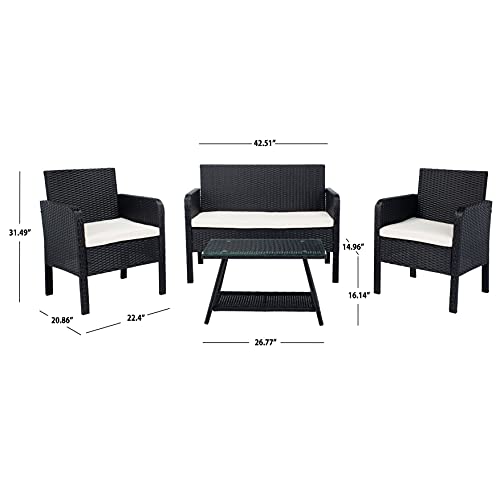 Image of Carry Bird 4 Piece PE Wicker Rattan Outdoor Furniture | 4 Seater Balcony Sofa With Tea Table | Set of 2+1+1 Outdoor Patio Chairs with Coffee Table | Sofa Sets & Center Table for Home & Garden | 3 Piece Patio Stools with Table | Indoor Patio Furniture Set Space Saving | Rattan Chair | Patio Set | Wicker Conversation Set | Poolside Lawn Arm Chairs Set For Balcony & Terrace | Balcony Table chair Set | Hotel Patio Seating Chair & Table Set with Glass | Black Wicker-White Cushion