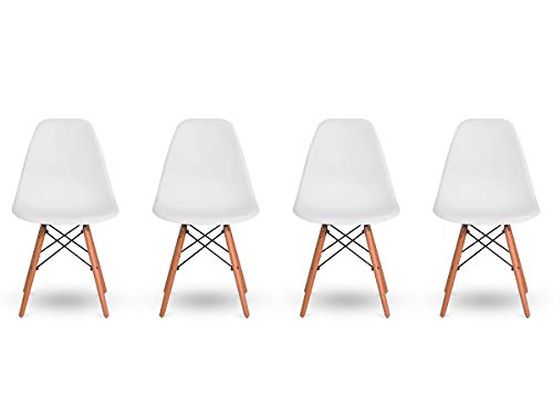 Kit 4 Cadeiras Jantar Wood Base Madeira Eiffel Charles Eames - TUTTO HOME (BRANCA)