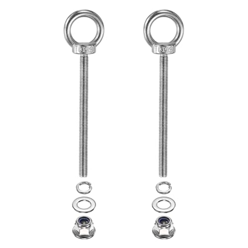 Image of PATIKIL M6 x 80mm Shoulder Eye Bolt, 2 Pcs 304 Stainless Steel Lifting Ring Threaded Eye Bolt with Flange Lock Nuts Spring and Flat Washers for Hanging Tie Down Straps Outdoor Indoor