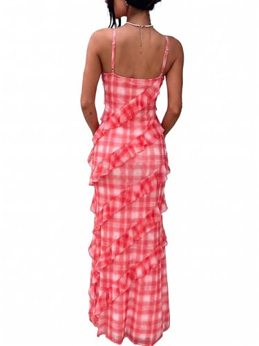 Image of HOCILLE Women's Sexy V Neck Backless Bodycon Spaghetti Strap Elegant Ruffle Maxi Cocktail Party Dresses