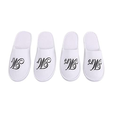 Romance Helpers Mr and Mrs Couple Slipper Gift Set | Set of 2 White Matching Spa Hotel Bath Slippers for Couples Cover