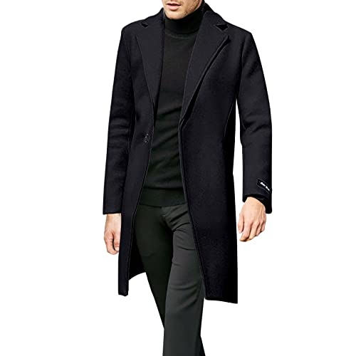 Manteau long en laine mélangée homme coupe 3/4 classique veste de travail habillée à boutons gris