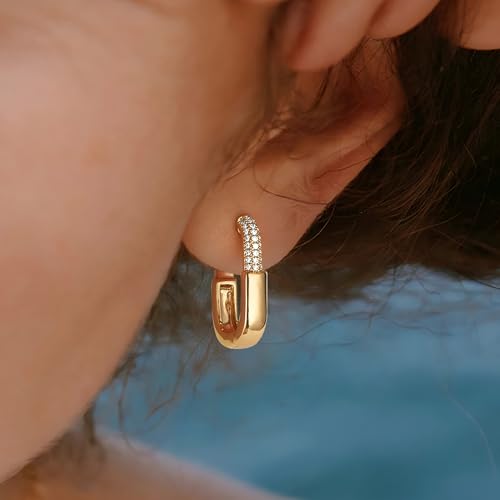 FETTERO Hoop Earrings for Women, 14K Gold Plated Lightweight Huggie Leaf Snake Bar Gold Hoops, Hypoallergenic Gold Earrings for Women Ear Piercing Jewelry