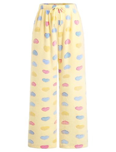 Image of ZAFUL Women's Fuzzy Plush Pajama Pants Wide Leg Pj Bottoms Lounge Pants | Soft Fluffy Sleep Pants Drawstring Elastic Waist Teddy Pjs for Women No Pockets