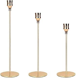 Candle Holders Set, 3 Pack Rose Gold Candle Holders Rose Gold Decorations Metal Candlestick Holders Different Sizes Candlestick Holders for Wedding Anniversary Birthday Christmas Home Decorations