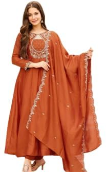 praayali Women Heavy Embroidery Work Anarkali Kurta Pant Dupatta Set Elegant Traditional Ethnic Wear Designer Festive Party Outfit Comfortable Stylish-picture-47