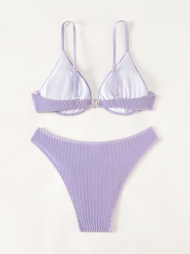 Image of Fanuerg Women Underwire Triangle Bikini Spaghetti Strap Push Up Swimsuit Cheeky Two Piece Bathing Suit