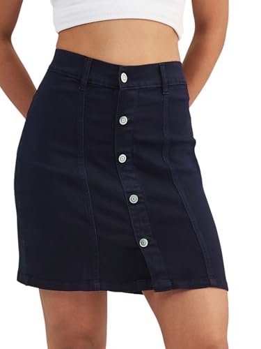 Dolce Crudo Women's Flared High-Rise Stretchable Denim Maxi Skirt
