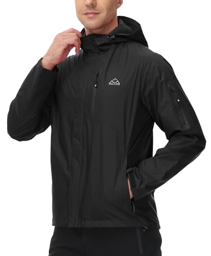 Tbmpoy Men'S Lightweight Rain Jackets Waterproof Hooded Running Cycling Hiking Raincoat Outdoor Windbreaker Black Xl thumb #6